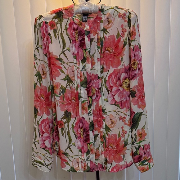 Express Tops - Express Floral Pink Long-Sleeve Blouse - Size Large